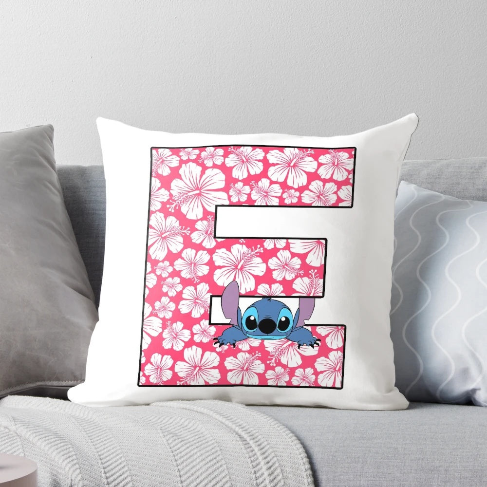 Lilo and Stitch themed letter E throw pillow featuring the iconic characters