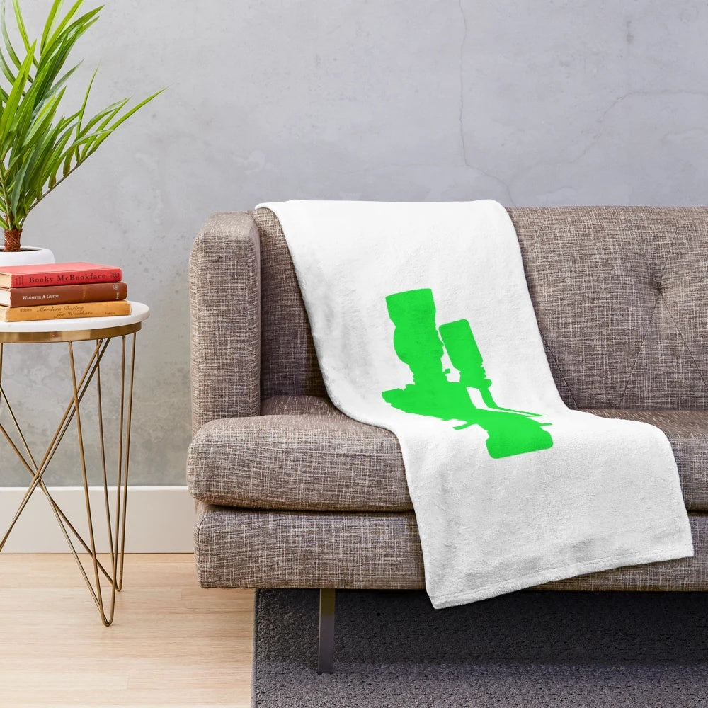 Lime green plush blanket with a cinema camera design