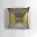 A throw pillow depicting the unsettling ambiance of the Backrooms, with a focus on liminal space and the ominous yellow wallpaper.