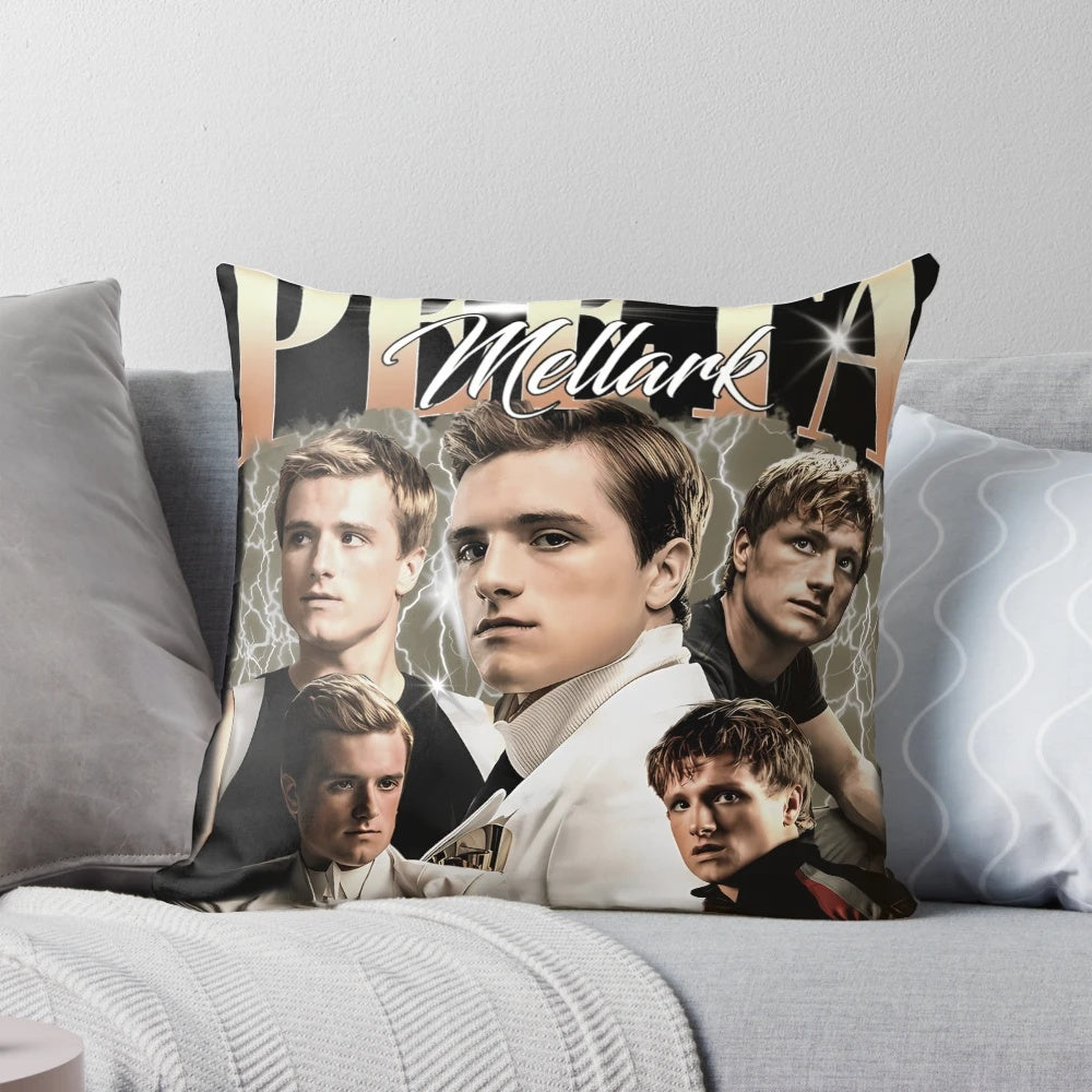 Vintage-style Peeta Mellark Hunger Games fan pillow with text "Peeta Mellark