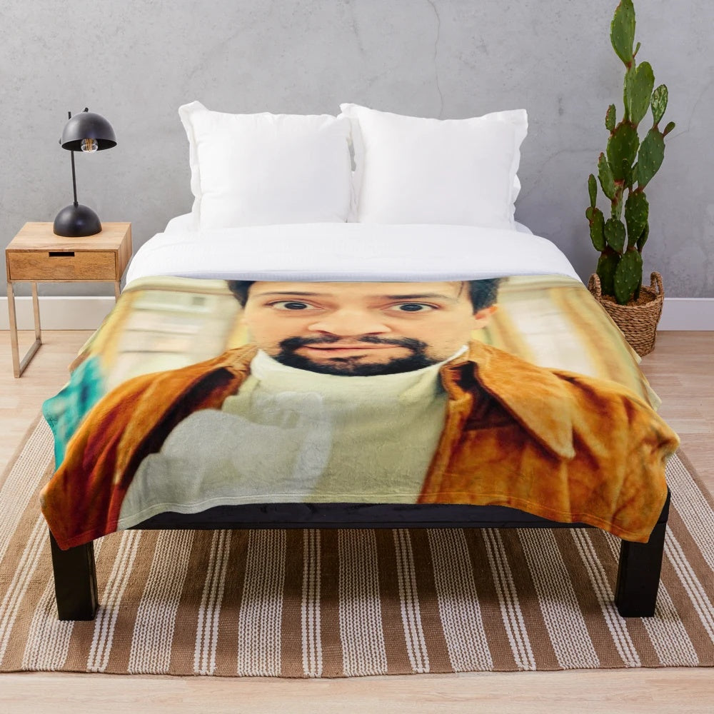 Lin Manuel Miranda Lip Biting Plush Blanket featuring the Hamilton creator