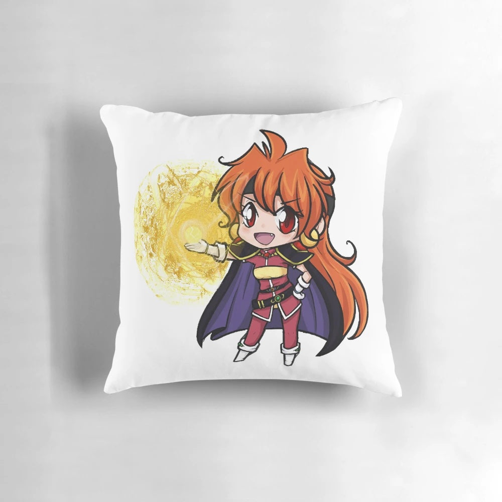 Lina Inverse from the Slayers anime series casting the Dragon Slave spell on a soft, cozy pillow.
