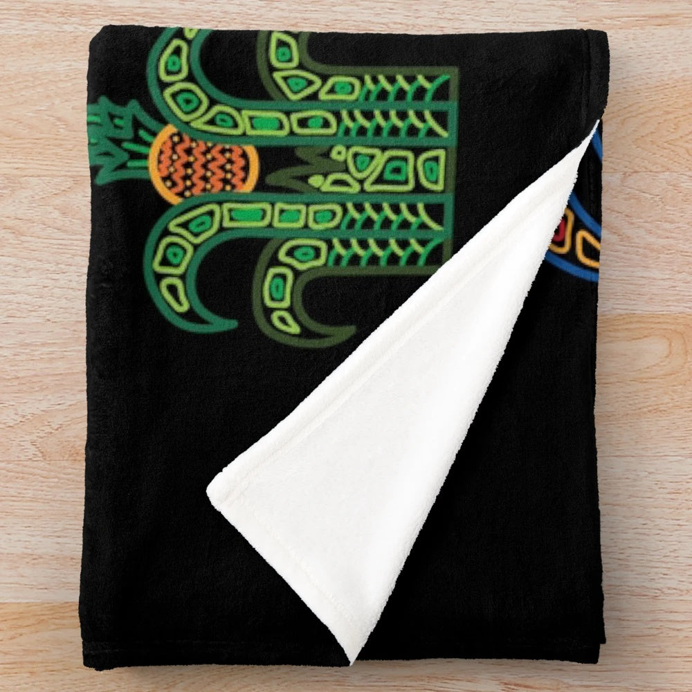 Linework plush blanket featuring indigenous south american art and precolumbian culture motifs