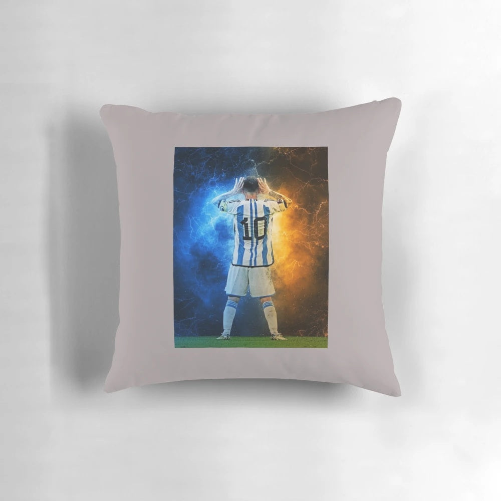 Lionel Messi, the Argentina national team football star, featured on a comfortable pillow.