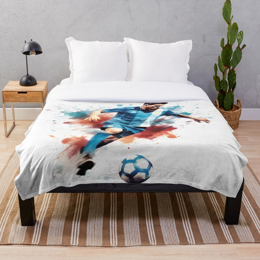Lionel Messi-inspired football abstract art painting on a plush blanket