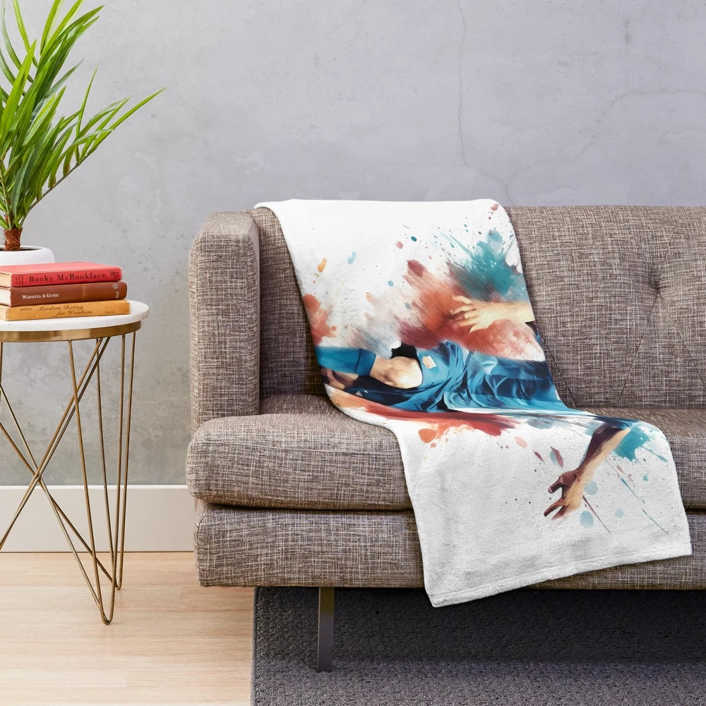 Lionel Messi-inspired football abstract art painting on a plush blanket