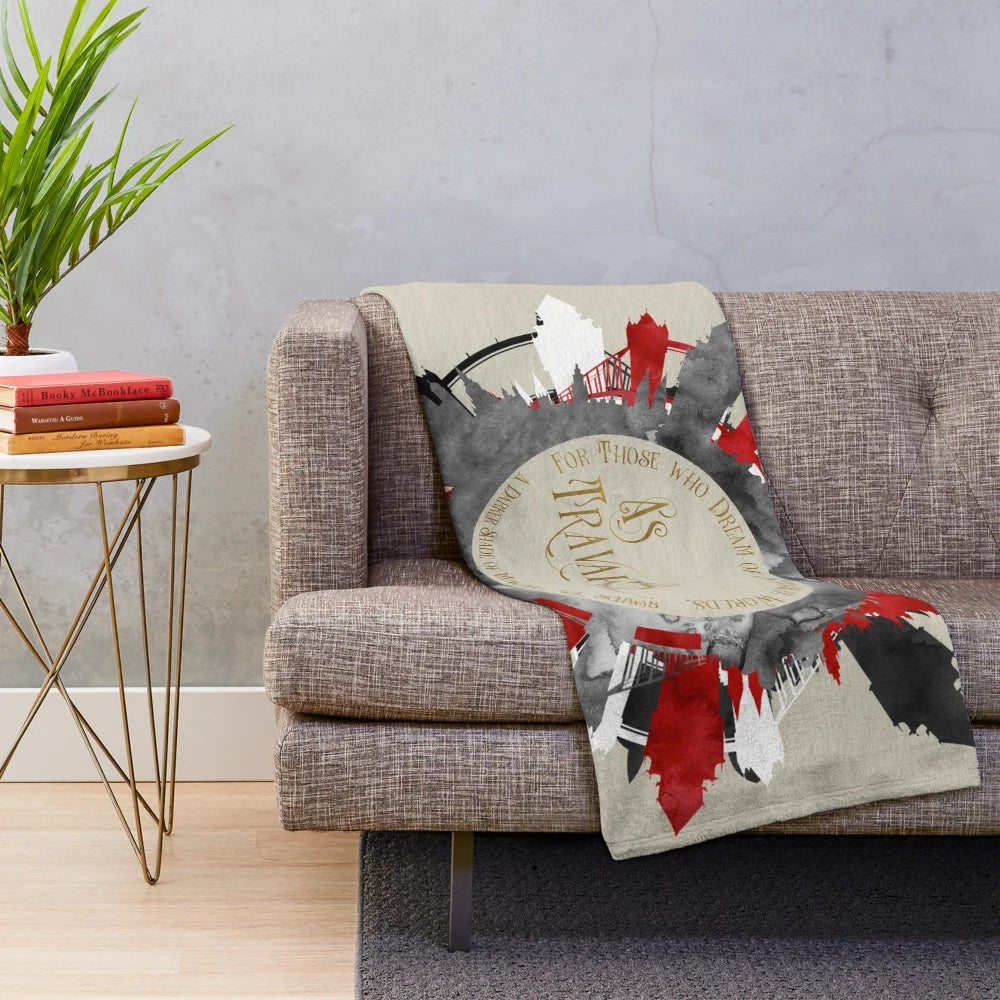 Literary inspired plush blanket featuring the quote "As Travars" from the fantasy novel "A Darker Shade of Magic" by V.E. Schwab