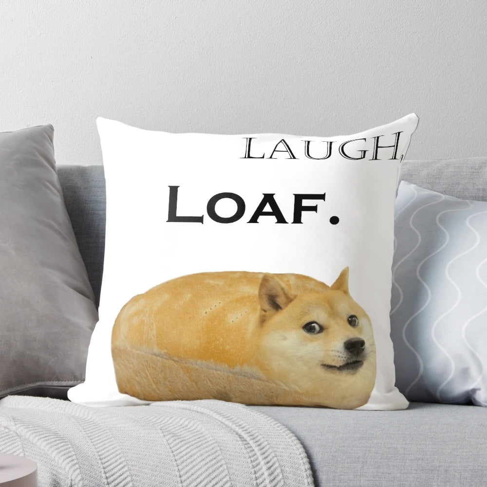 A soft, plush pillow featuring a meme design with doge, cheems, and walter characters.