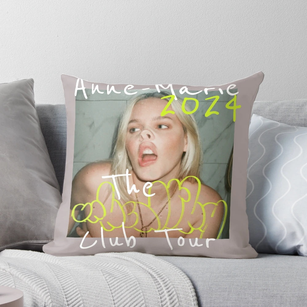 A colorful pillow featuring vibrant fan art inspired by Anne-Marie's upcoming UK tour in 2024.