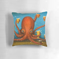 Lively life of the party pillow featuring an octopus holding a pint of beer, perfect for beer and ocean lovers.