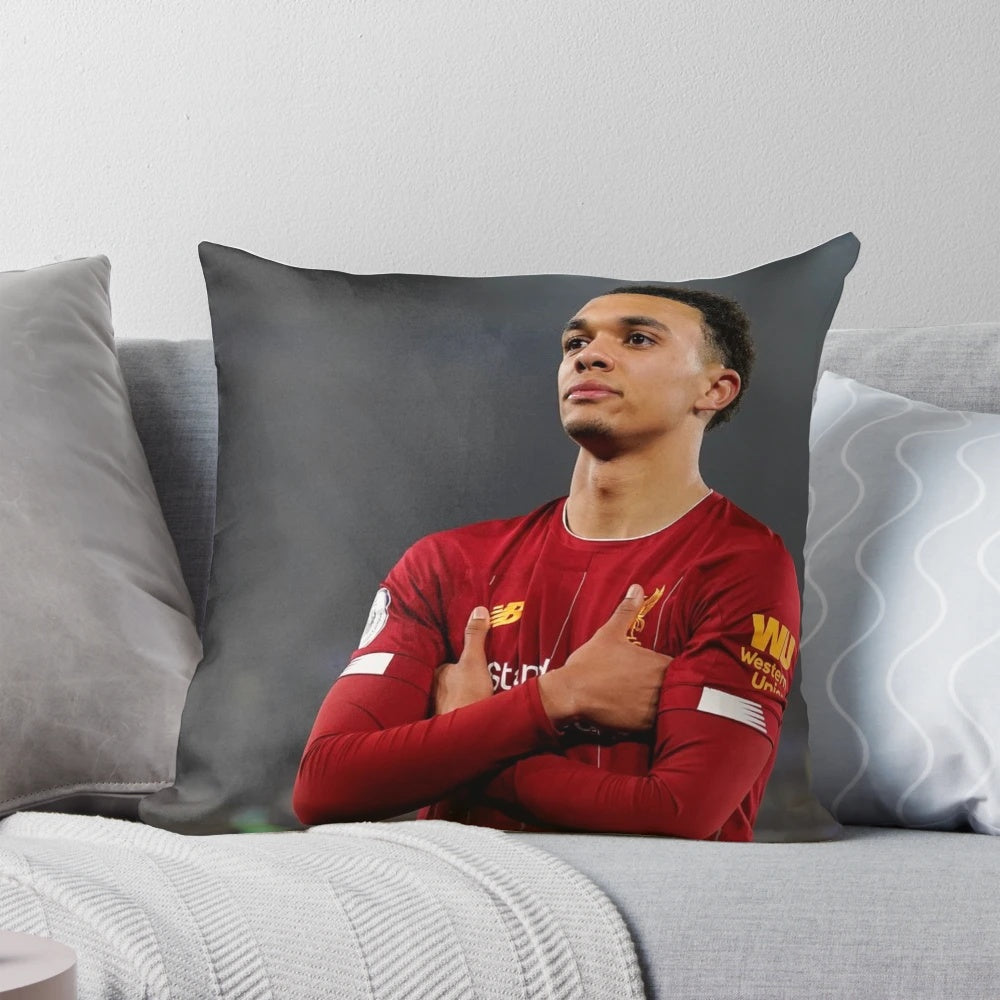 A cozy decorative pillow featuring the iconic image of Liverpool FC player Arnold