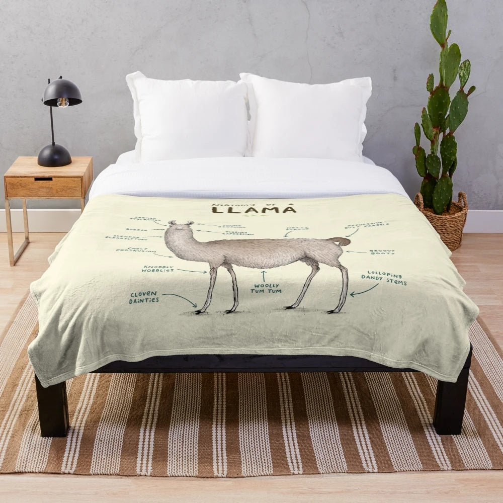 Llama anatomy plush blanket with funny and educational design
