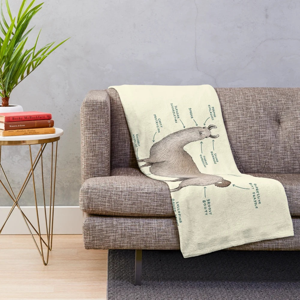 Llama anatomy plush blanket with funny and educational design