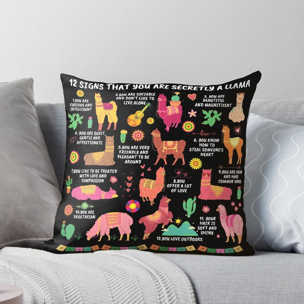 Funny llama pillow with 12 signs you might be a secret llama