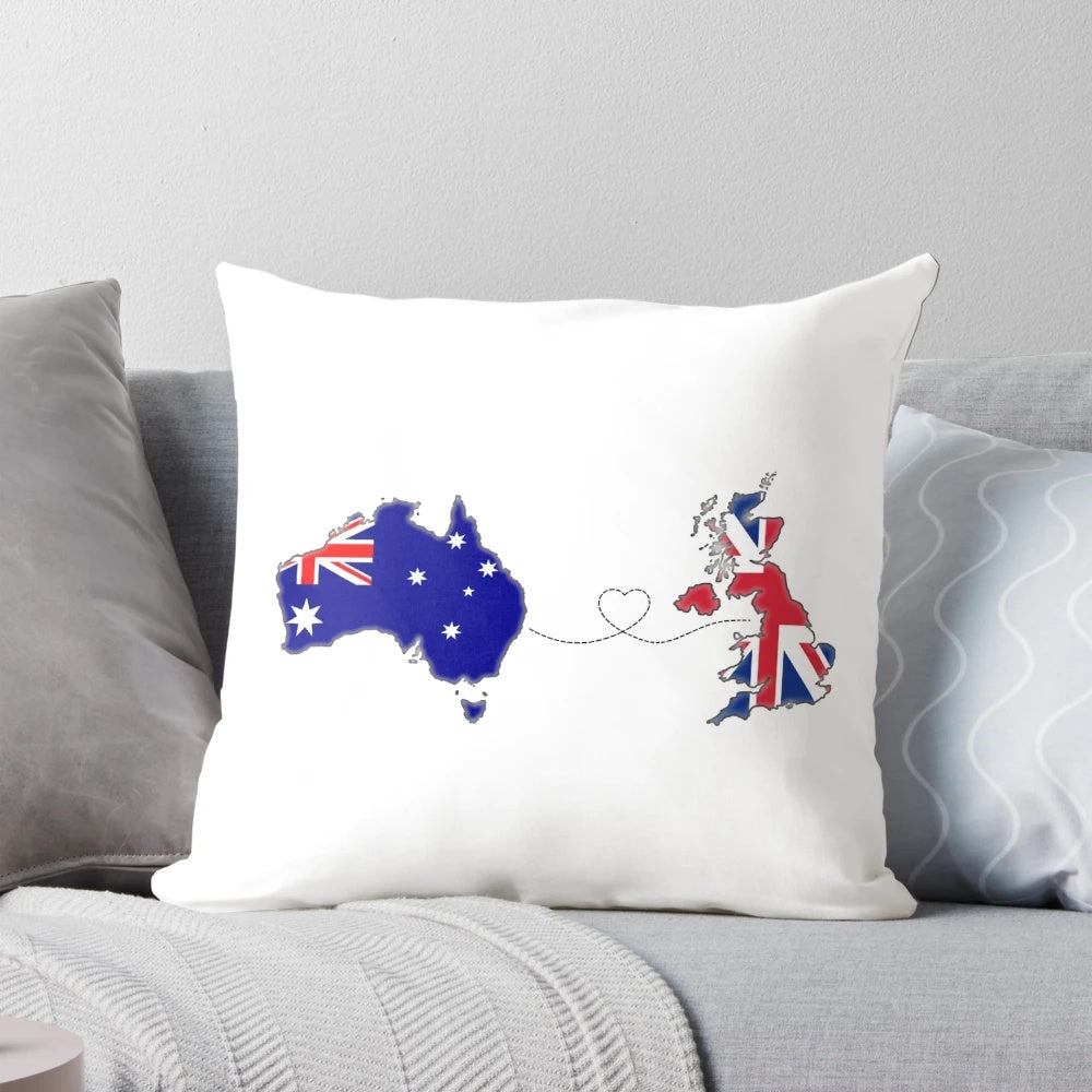 Long distance relationship pillow with flags of the United Kingdom, England, Wales, and Northern Ireland