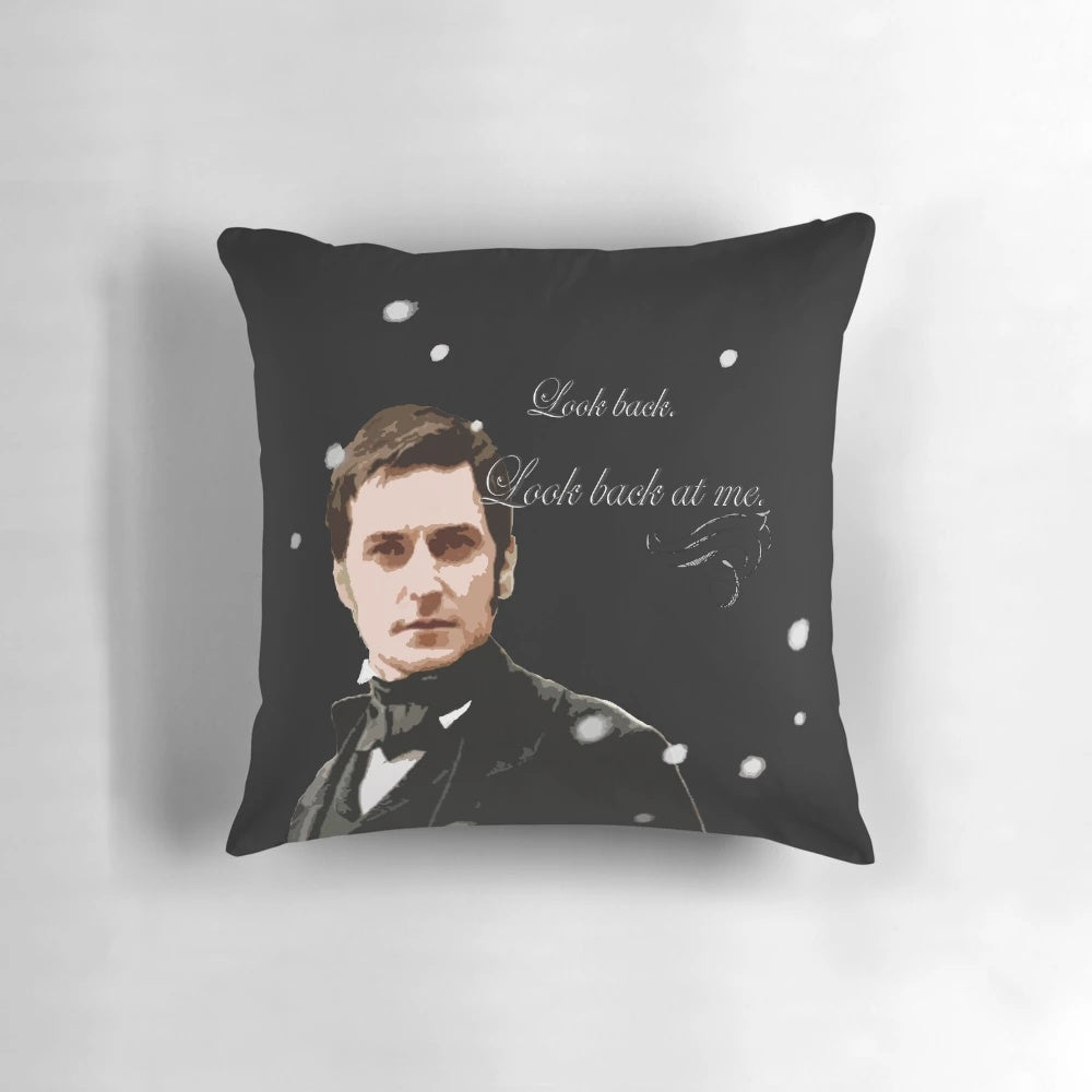 Pillow featuring a quote from the classic novel North and South by Elizabeth Gaskell, with an image of Mr. Thornton, the male lead character played by Richard Armitage.