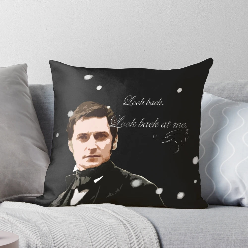 Pillow featuring a quote from the classic novel North and South by Elizabeth Gaskell, with an image of Mr. Thornton, the male lead character played by Richard Armitage.