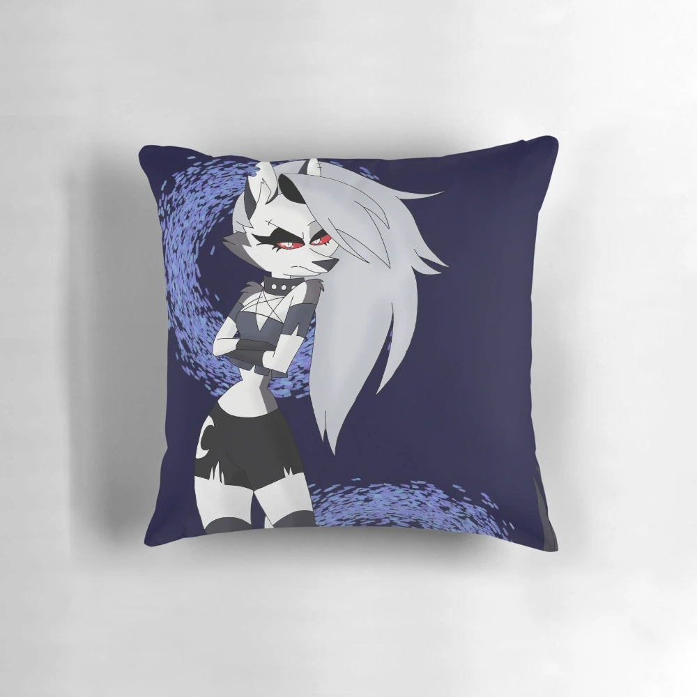 Vibrant custom pillow featuring a detailed illustration of Loona from the Helluva Boss animated series.