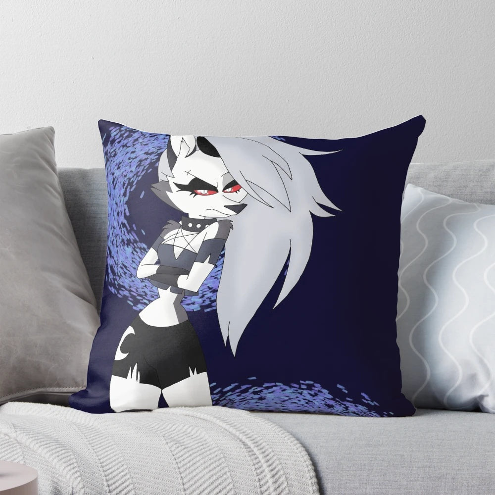 Vibrant custom pillow featuring a detailed illustration of Loona from the Helluva Boss animated series.