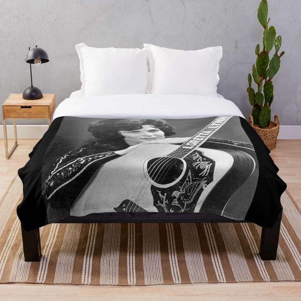 Loretta Lynn inspired plush blanket with classic country music artwork