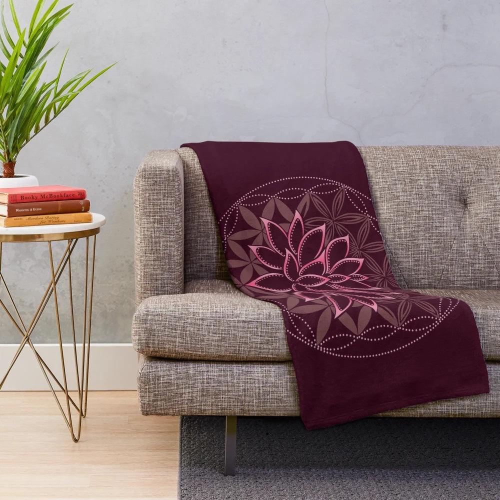 Lotus flower plush blanket with sacred geometry design