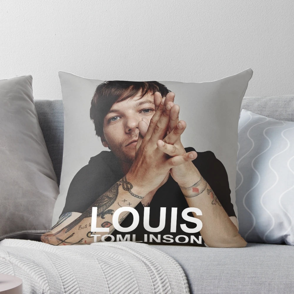 Louis Tomlinson inspired pillow design featuring world tour imagery