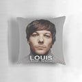 Louis Tomlinson performing on stage during his 2021 world tour, featured on a plush pillow.