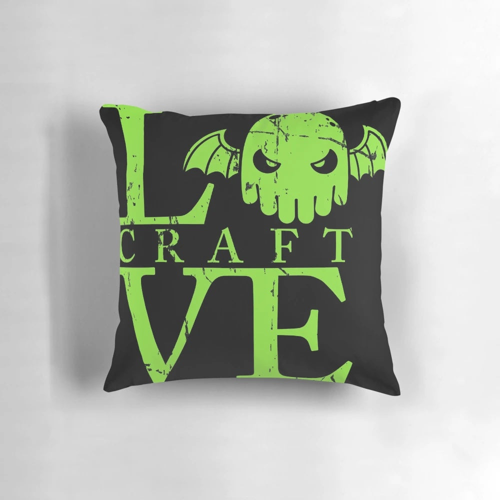 A decorative pillow featuring the iconic Cthulhu monster from H.P. Lovecraft's Cthulhu Mythos.