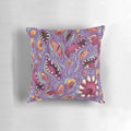 A purple and black pillow featuring a Lovecraftian monster with eerie eyes and fangs, evoking a sense of eldritch horror.