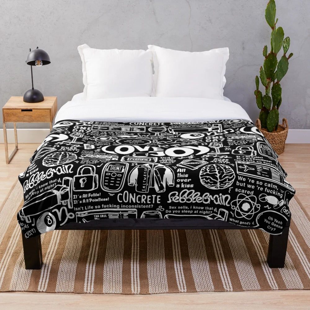 Lovejoy band inspired plush blanket with black pattern design