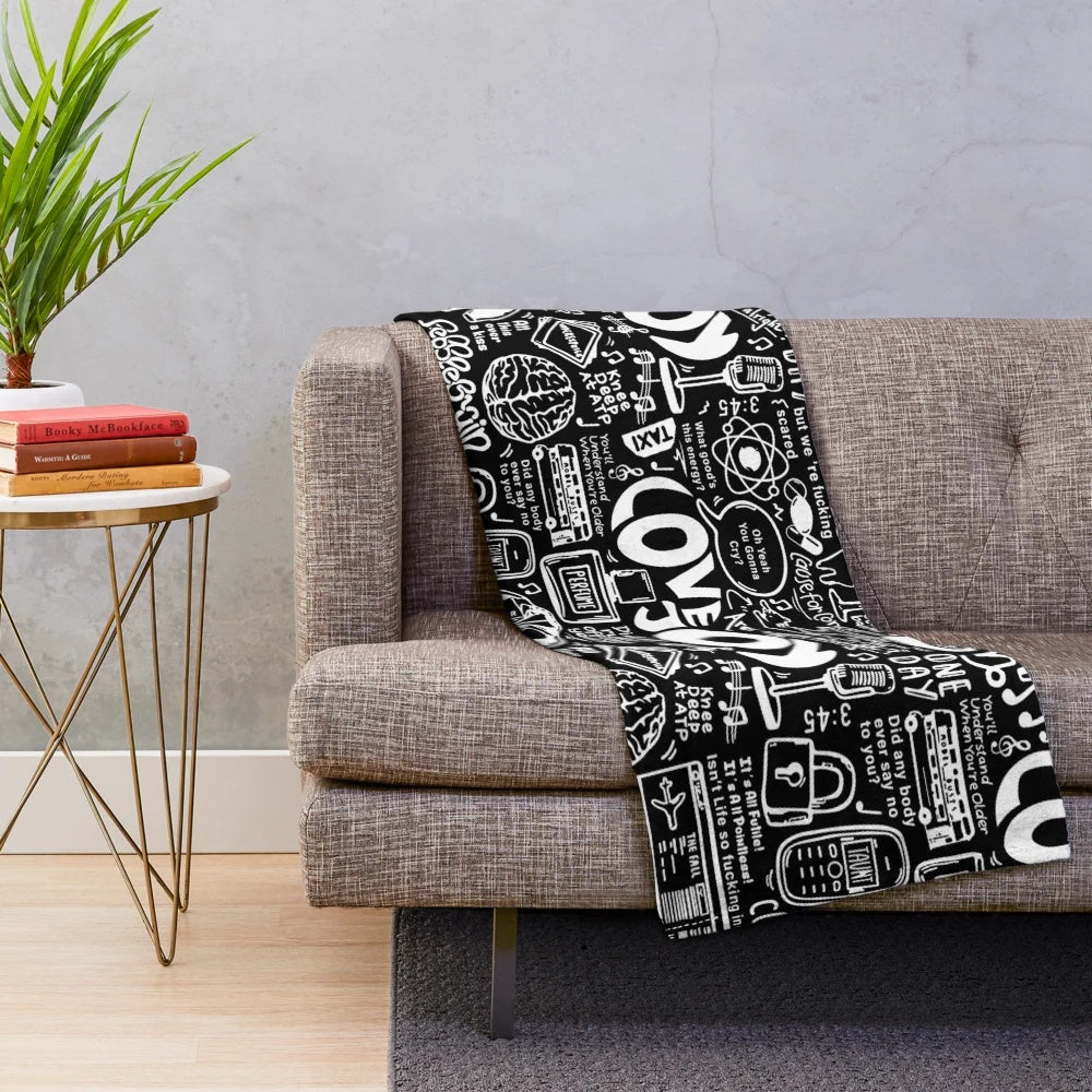 Lovejoy band inspired plush blanket with black pattern design