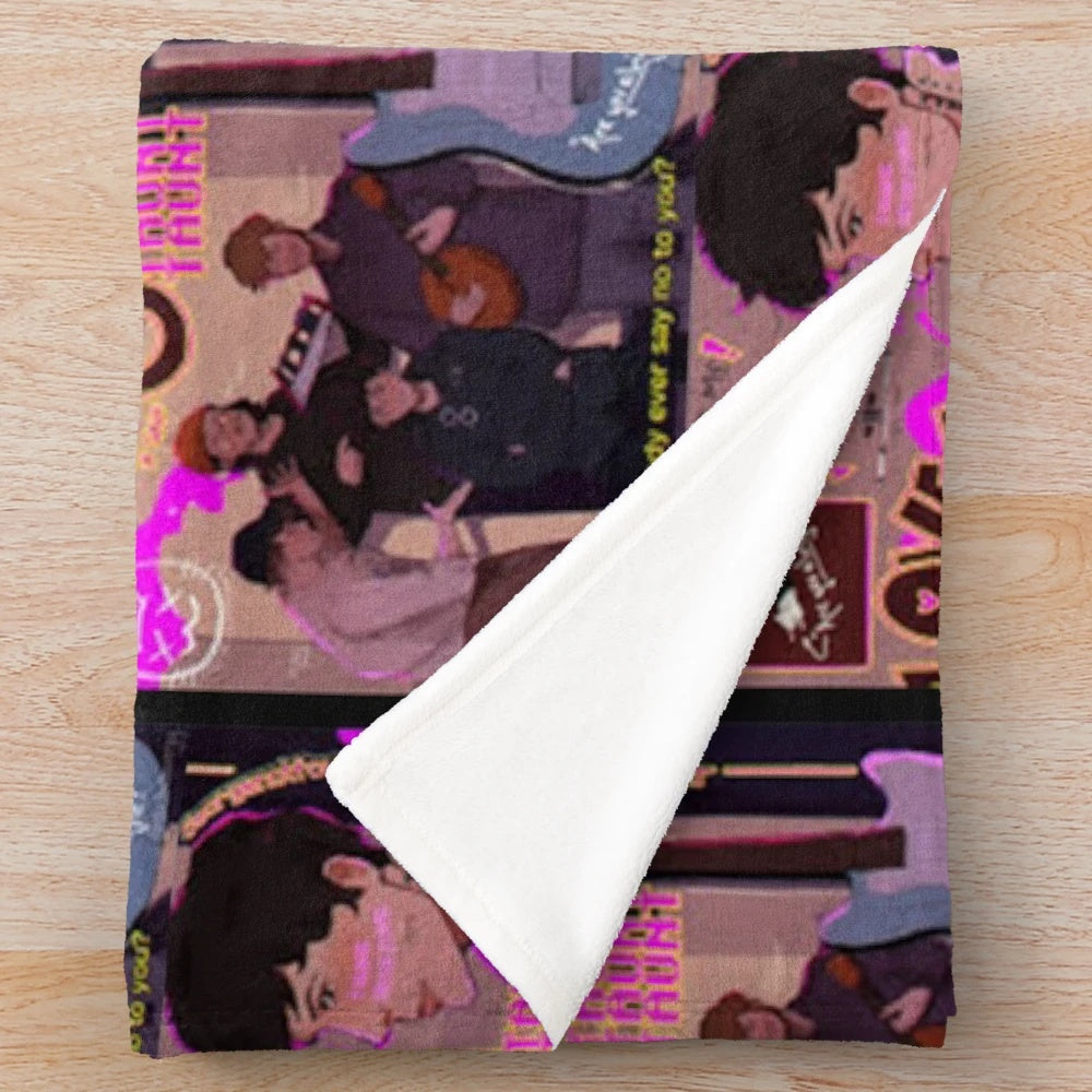 Lovejoy band plush blanket featuring the band's logo and artwork