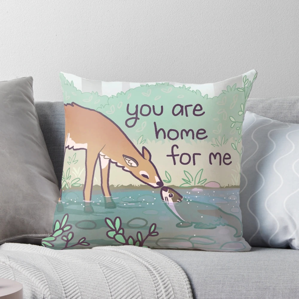 Loving Deer and Otter Pillow for Couples, Romantic Home Decor