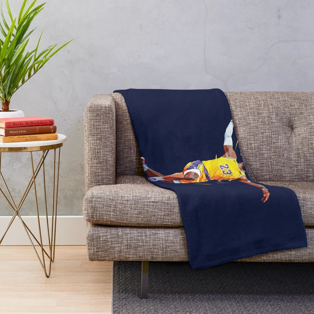 Lowpoly Plush Blanket with LeBron James Inspired Abstract Basketball Art
