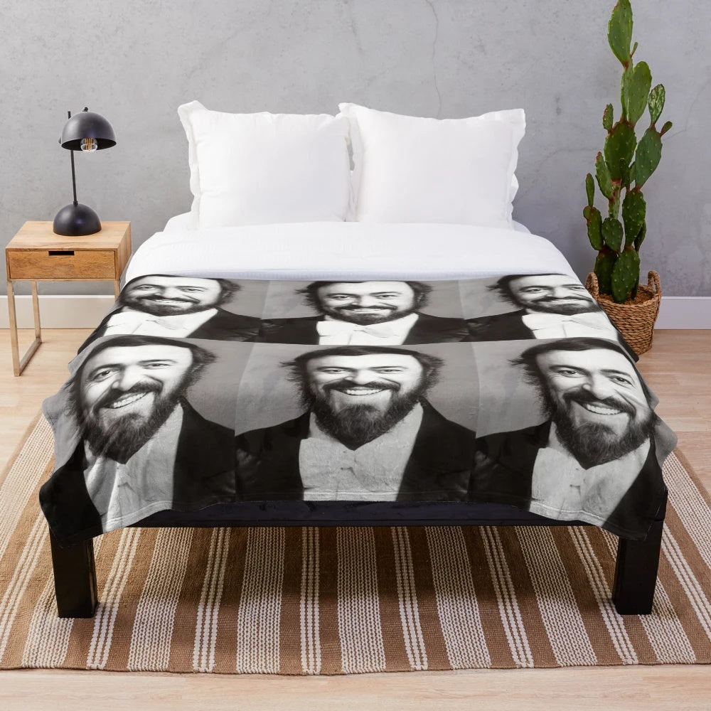 Luciano Pavarotti inspired black and white plush blanket