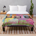 Luciano Pavarotti portrait plush blanket featuring colorful digital collage design
