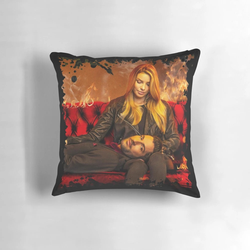 Lucifer-Inspired Decorative Pillow with Demon and Hell Imagery