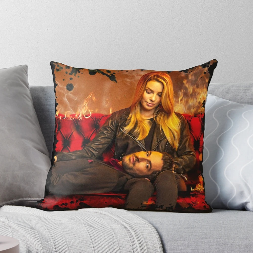 Lucifer-Inspired Decorative Pillow with Demon and Hell Imagery