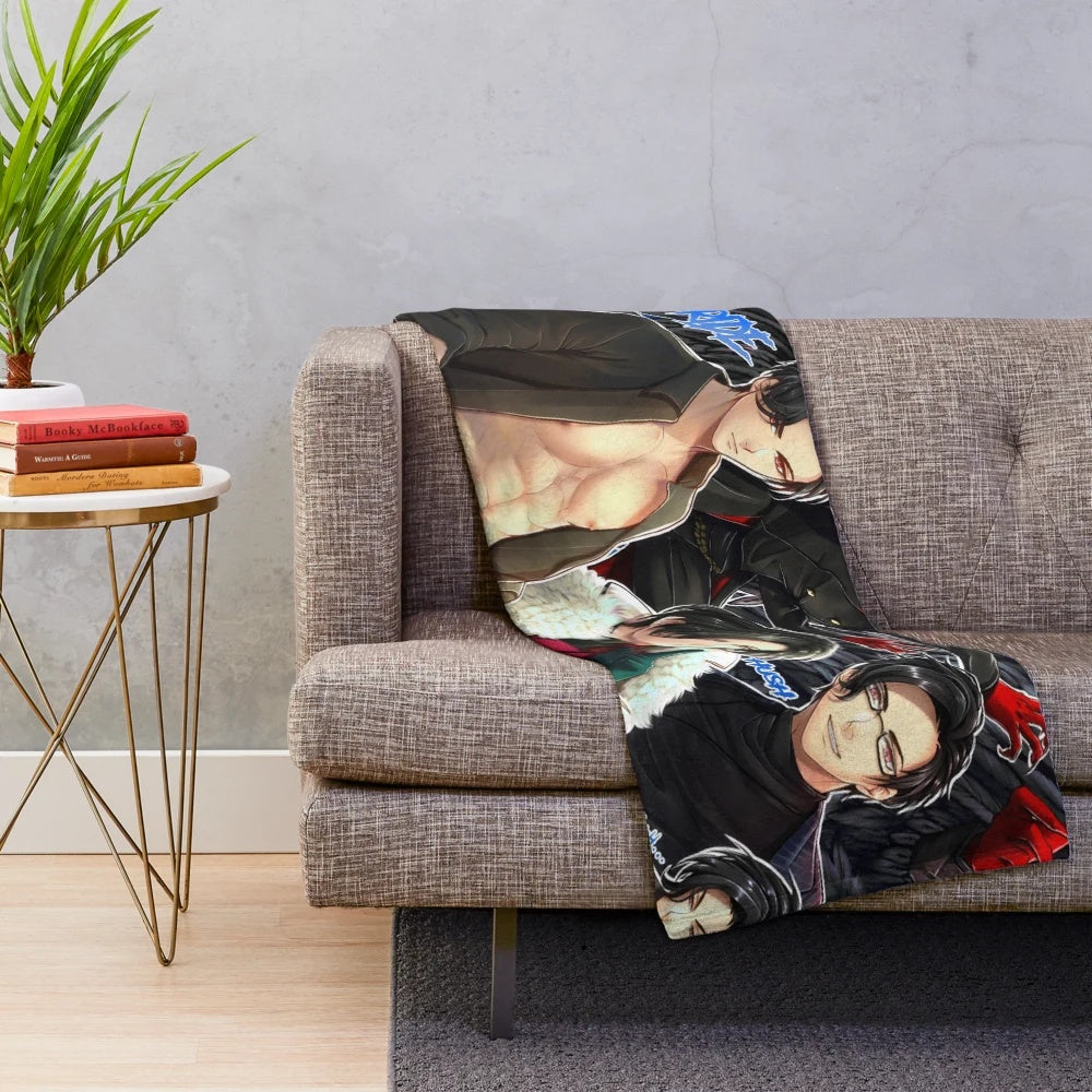 Lucifer-inspired obey me masters plush blanket with demon and fallen angel design