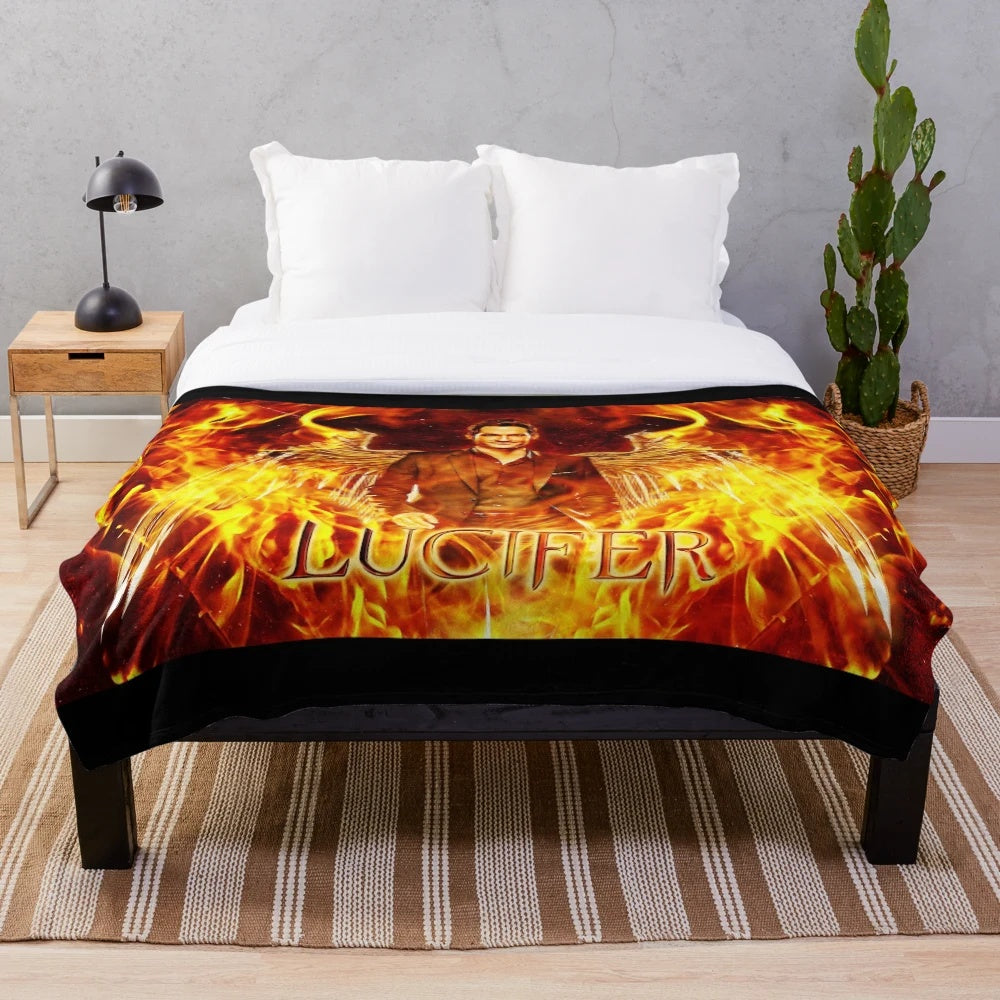 Lucifer-inspired plush blanket with a fiery design