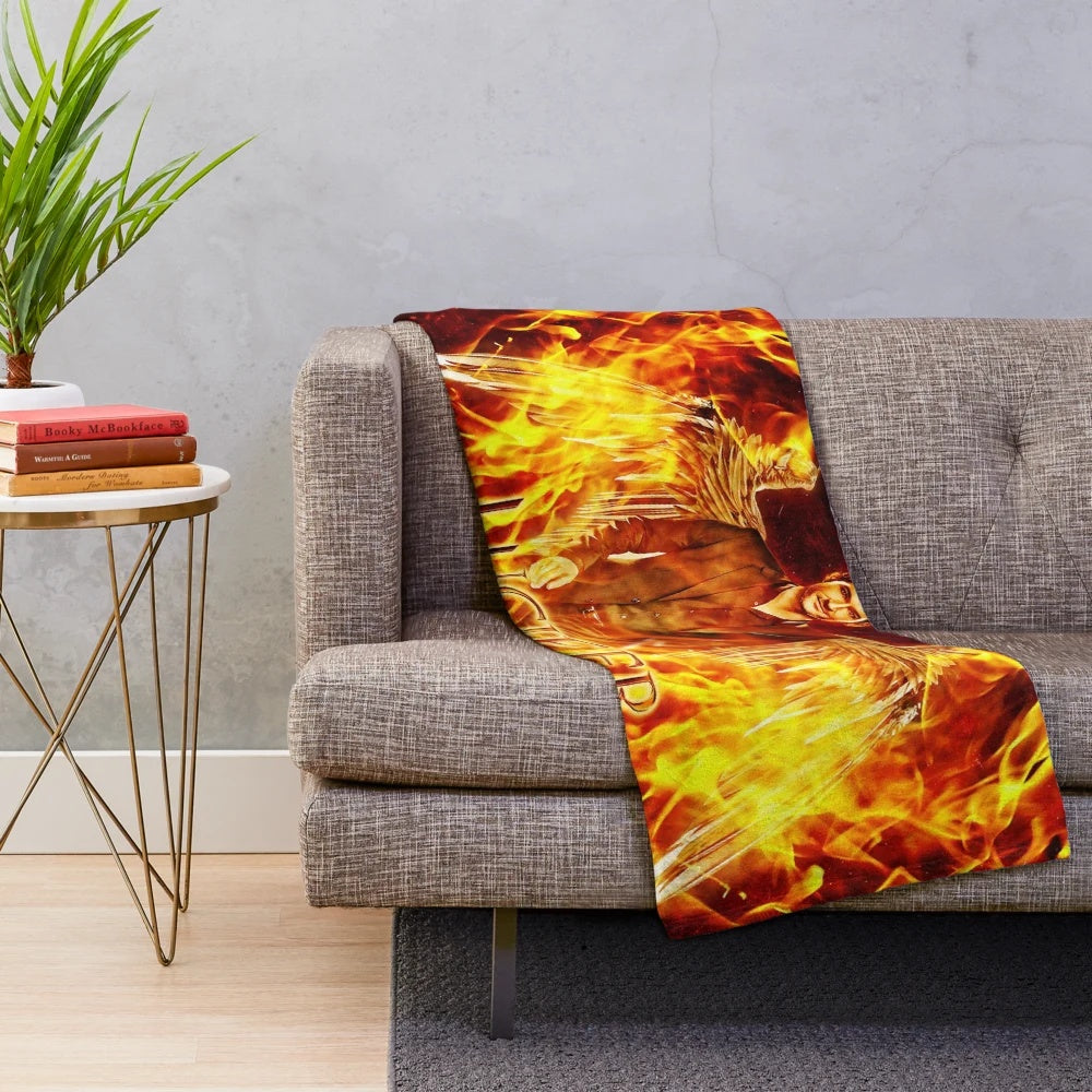 Lucifer-inspired plush blanket with a fiery design