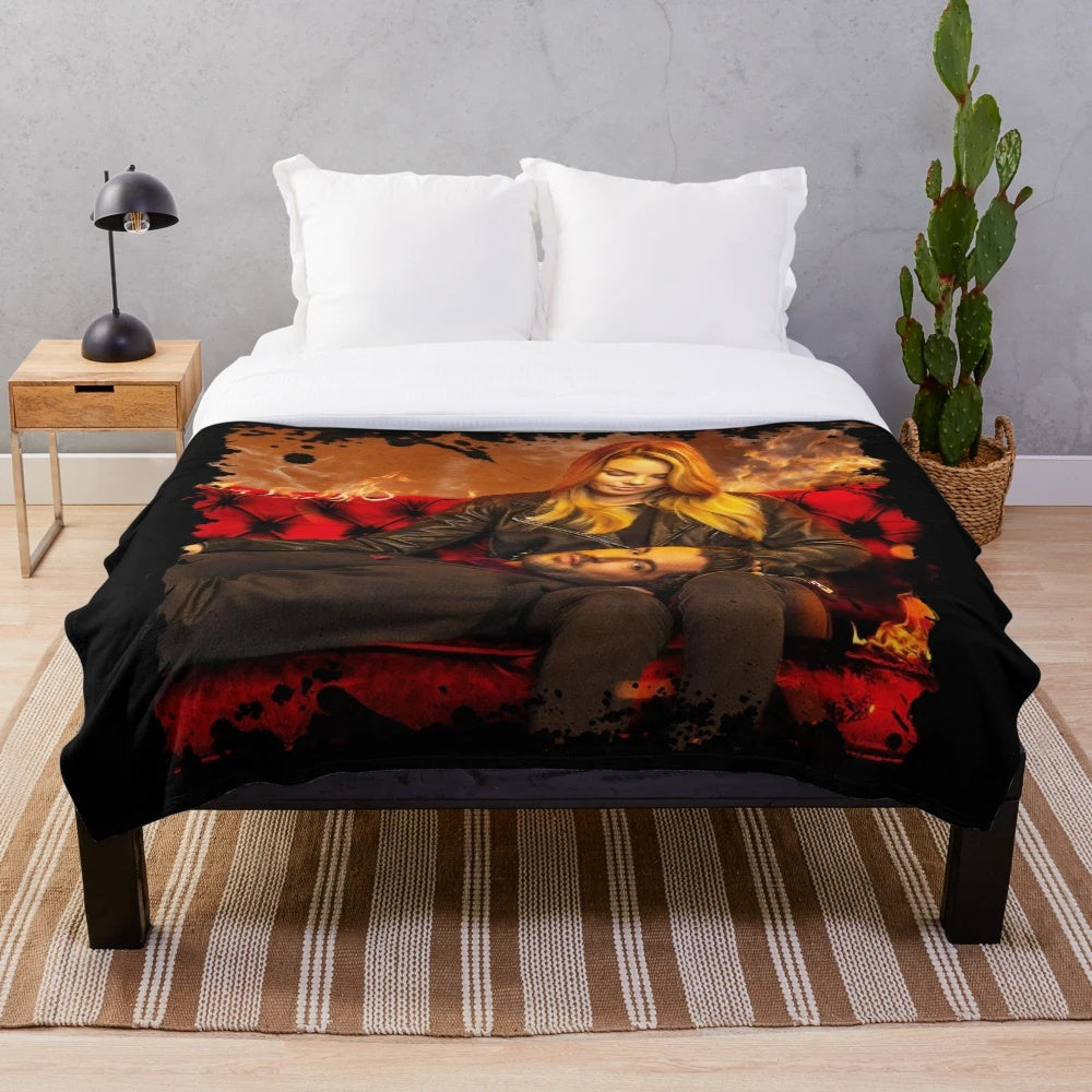 Lucifer-inspired plush blanket with graphic design