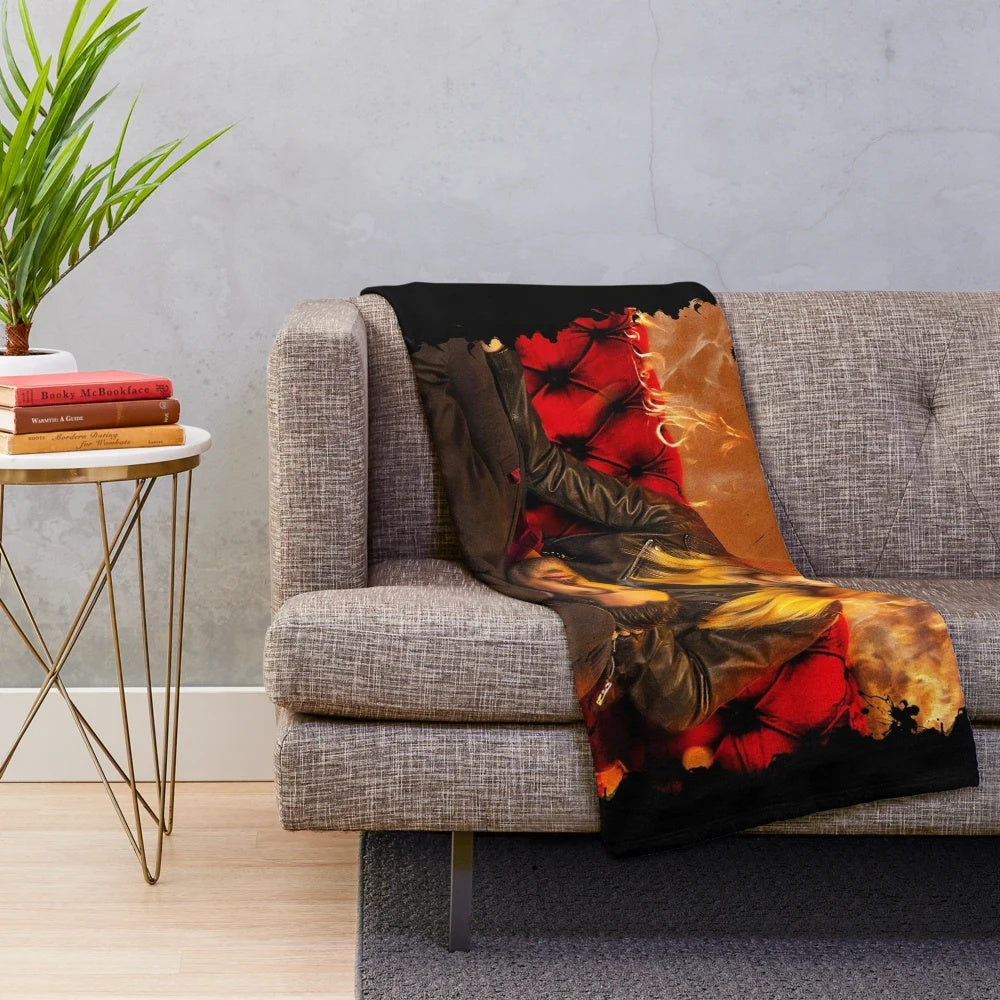 Lucifer-inspired plush blanket with graphic design