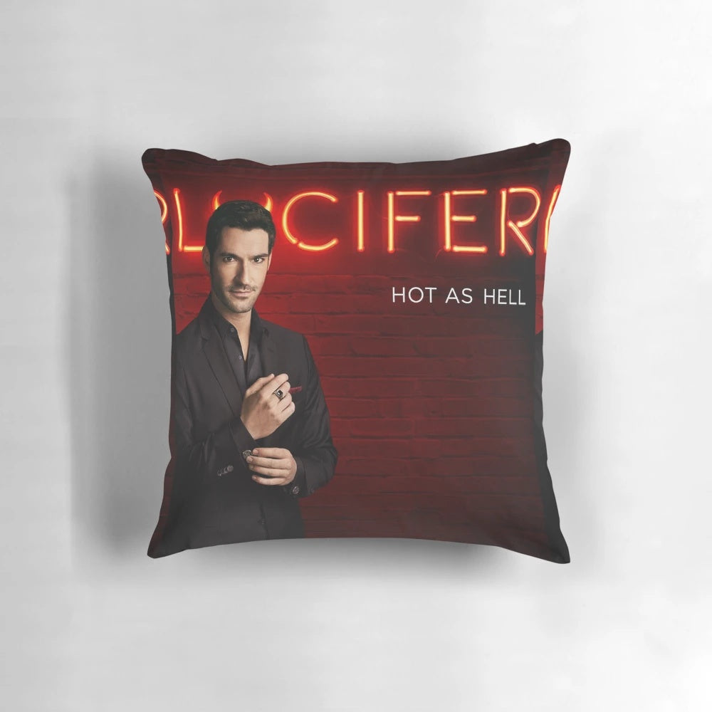 Lucifer Morningstar decorative throw pillow featuring the Lucifer character from the popular Netflix series.