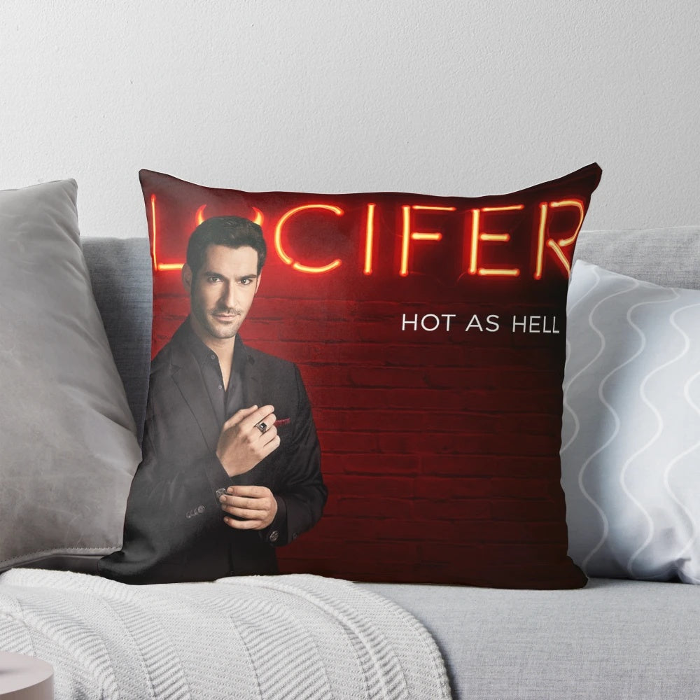 Lucifer Morningstar decorative throw pillow featuring the Lucifer character from the popular Netflix series.