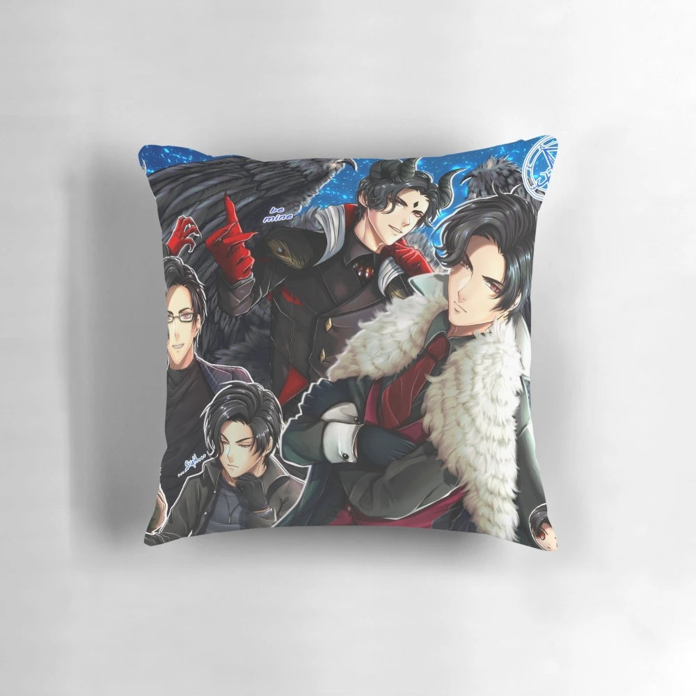 Decorative pillow featuring Lucifer from the Obey Me! franchise