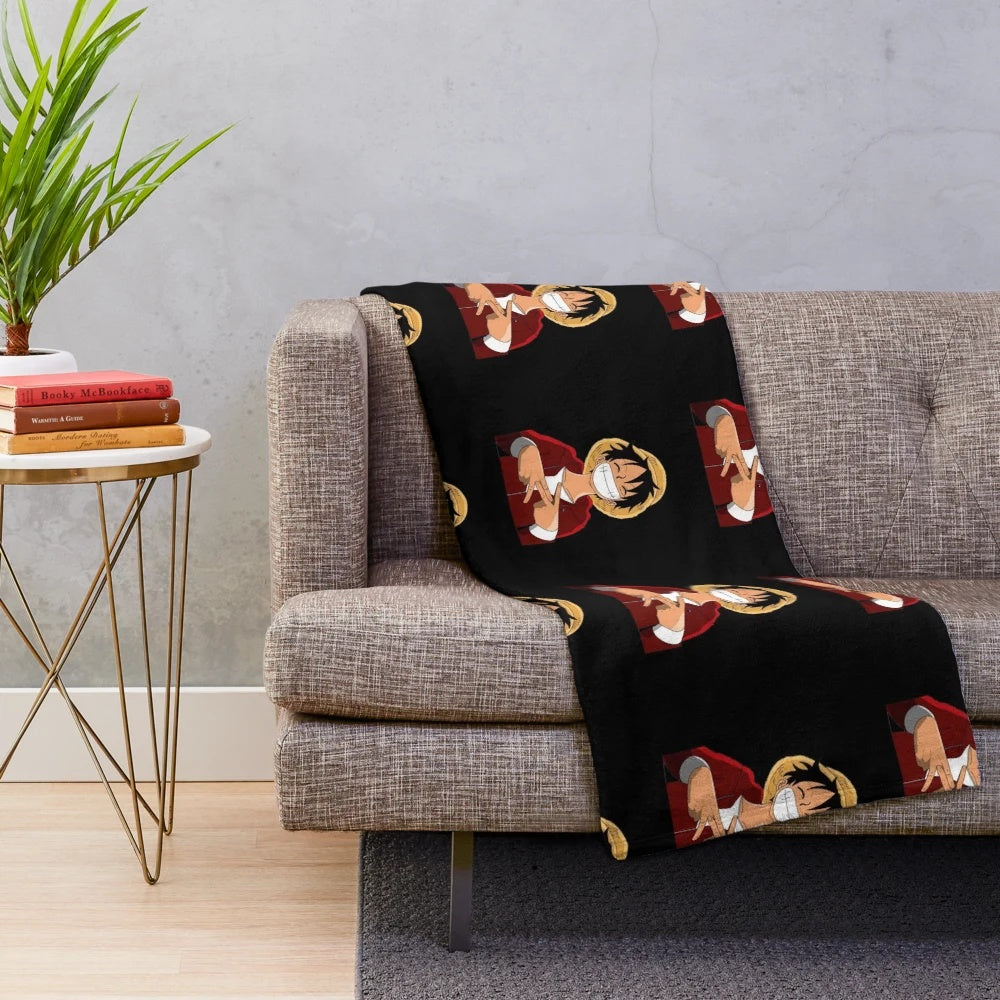 Luffy inspired plush blanket featuring the beloved Straw Hat Pirates from One Piece anime
