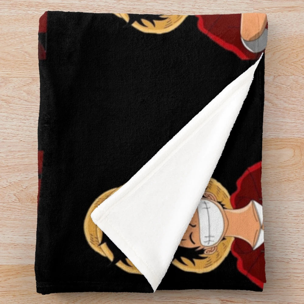 Luffy inspired plush blanket featuring the beloved Straw Hat Pirates from One Piece anime