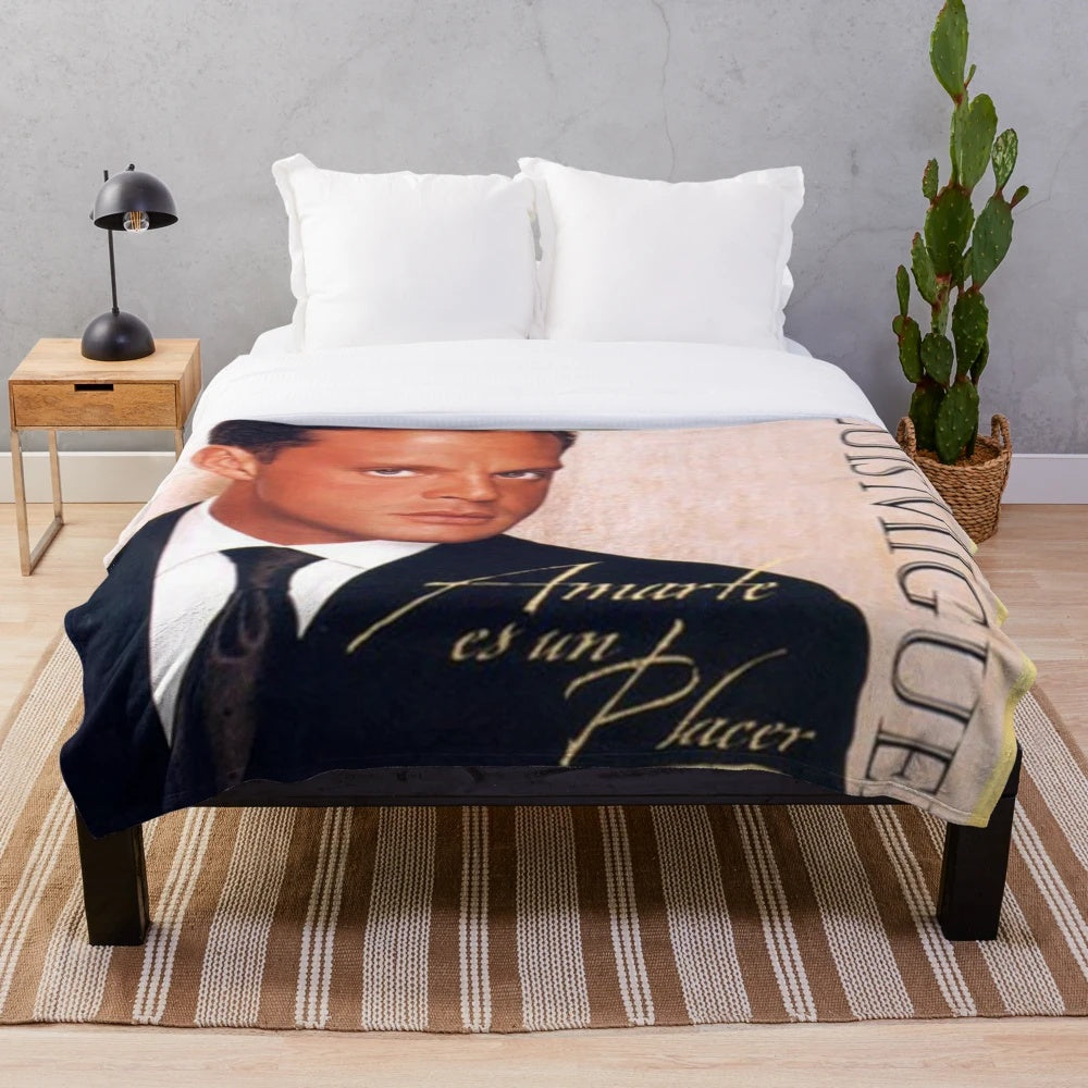 Luismi-Inspired Plush Blanket featuring an abstract portrait of Mexican singer Luis Miguel