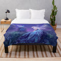 Luminescent fantasy art plush blanket featuring a whimsical fairy and dragon design.